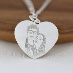 Couple Photo Heart Locket Necklace – Personalised Engraved Keepsake Jewellery