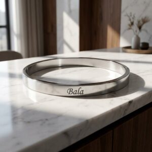 Lock Kada Bracelet with Name Engraving – Personalised Steel Jewellery for Men
