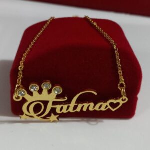 Royal Heart Name Necklace with Crown – Personalised Stone-Set Pendant