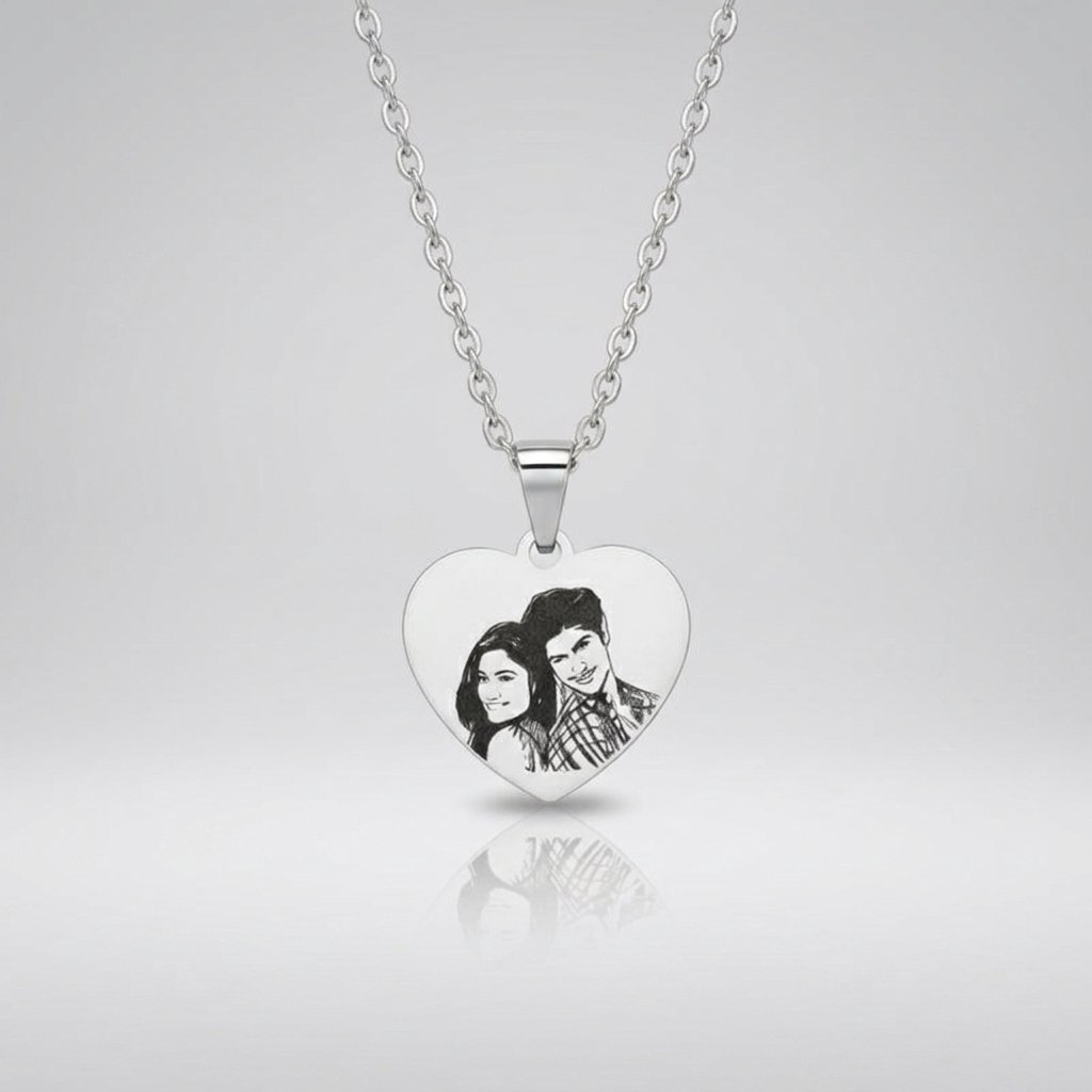 Heart Photo Pendant Necklace – Personalised Engraved Steel Jewellery