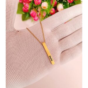 Slim Bar Pendant Necklace with Name – Minimal Personalised Steel Jewellery
