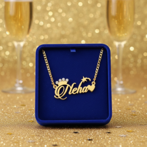 Brass Name Necklace with Crown – Personalised Signature Pendant